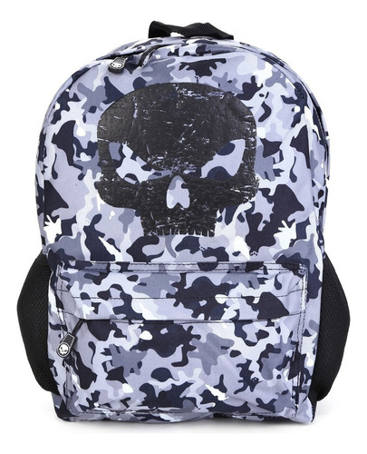 Mochila Escolar Juvenil Black Skull Clio Bs2192 Cor Cinza