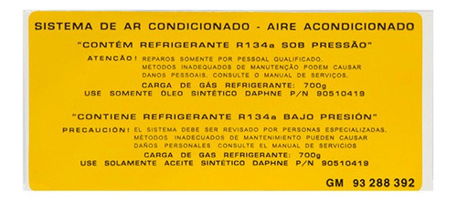 Adesivo Etiqueta Ar Condicionado Zafira 2008 2009  93288392