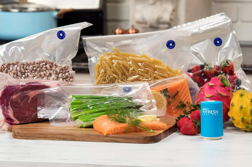 Sellador De Alimentos Al Vacío - 6 Bolsas Reutilizables Azul