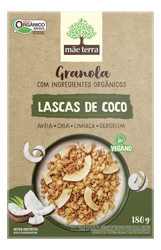 Granola orgânica lascas de coco 180g Mãe Terra