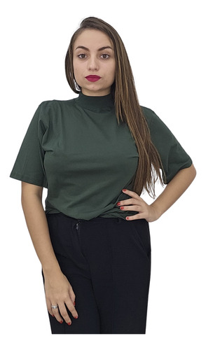 Camiseta Feminina Lisa Manga Curta Simples Gola Alta