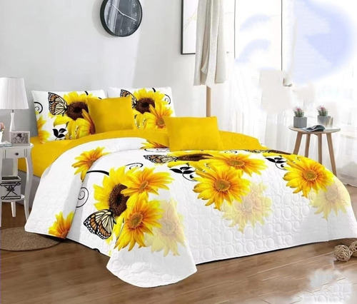 Cubrecama King De Verano Blanco Girasol Quilt Tf Full