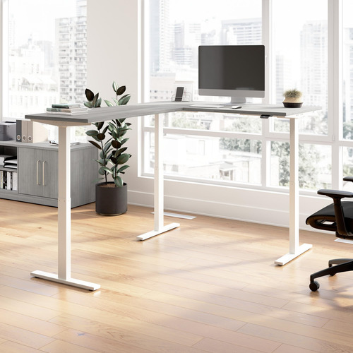 Escritorio De Pie En L Ajustable 152 Cm Mesa Eléctrica Gris