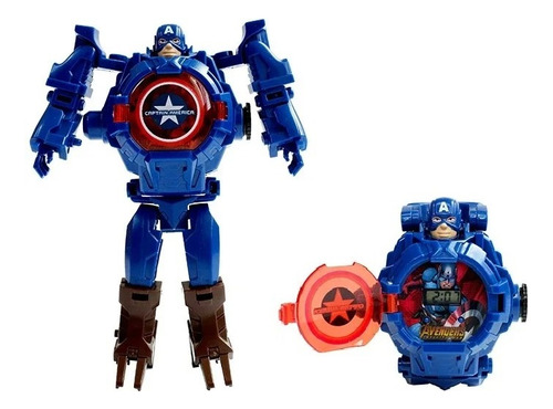 Reloj Capitán América Proyector Robot Transforma A Juguete