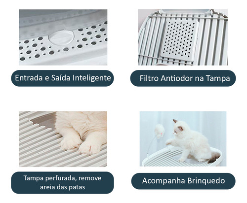 Banheiro Gato Grande Premium GG Animaux Fechado Filtro Anti odor Pá Cor Cinza