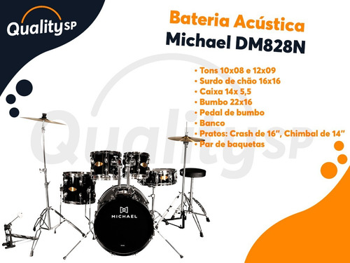Bateria Acústica Michael Audition Bumbo 22 Banco E Baqueta
