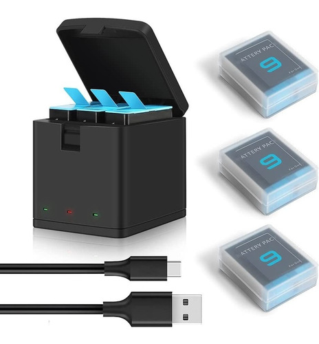 Imagen 4 de 6 de Baterias De Remplazo 3pzs Con Cargador Para Gopro Hero 9