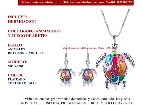 (set 5010) Joyería Conjunto Dije Aretes Tortuga Color, Plata