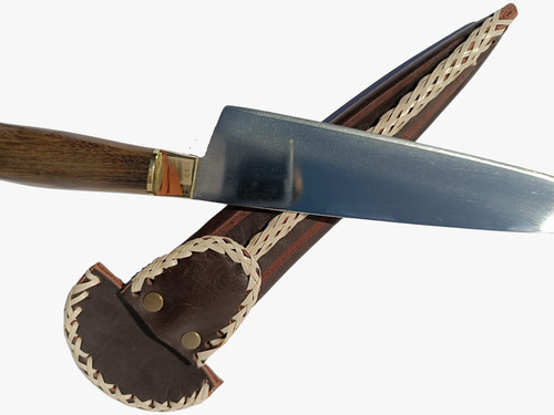 Cuchillo Artesanal Anillado Bronce De 20 Cm Con Vaina Cocida