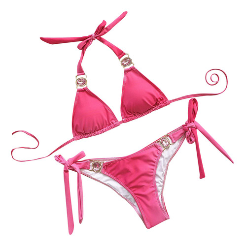 Conjunto De Bikini Liso Para Mujer, Traje De Baño Con Rellen