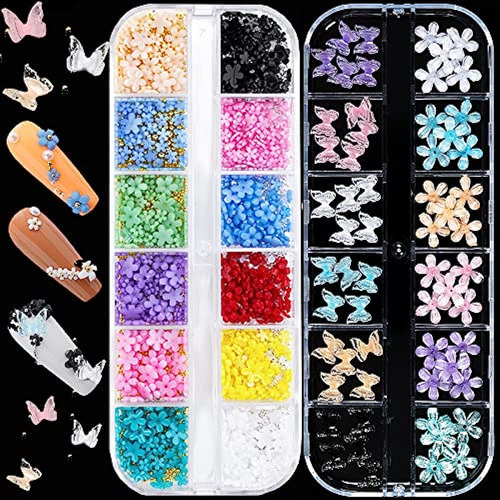 2 Cajas 3d Flor Mariposa Nail Art Charms Acrílico Colorido S