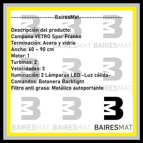 Imagen 3 de 5 de Campana Spar Franke Vetro 90 Vidrio Cocina Acero Con Salida