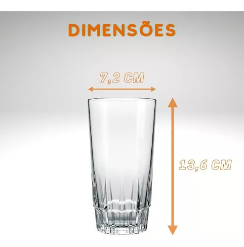 Jogo 6 Copos De Vidro 330ml Cristal Diamond Vinho Suco Água 330ml