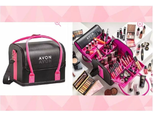 Maleta Maquiagem Profissional Revestida De Couro Nova Avon Cor Rosa