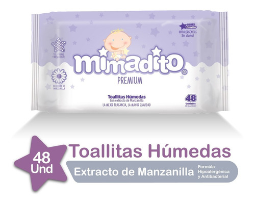Imagen 1 de 4 de Toallitas Húmedas De Bebé Mimadito Premium 48 Unidades