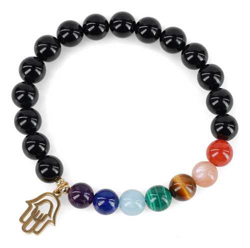 Coai Mano De Hamsa Negro Turmalina 7 Chakra Pulsera M