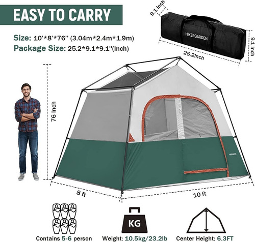 Tienda De Campaña Portatil Para 6p Color Cyan Hikergarden