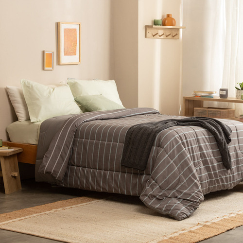 Acolchado 2 Plazas Queen Size Reversible Raya Dos Simples