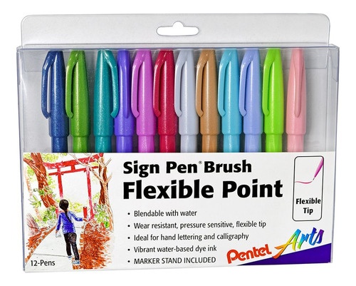 Pentel Touch Sign Pen Brush Tip Set De 12 Colores Pastel