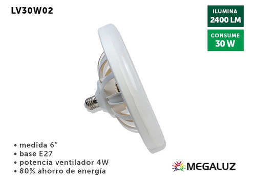 Ventilador Luz Led 30w 2400lm Para Socket E27 Pack 2 Piezas
