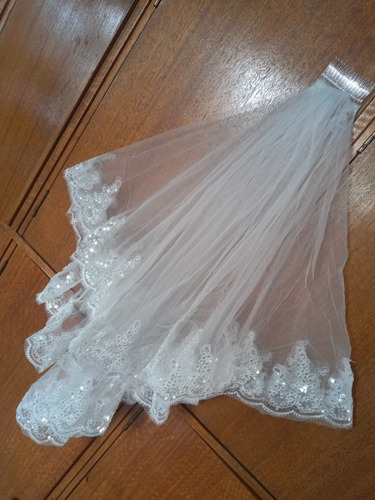 Imagen 7 de 8 de Velo Novia Bordado Mini Lentejuelas Ondas Blanco 1.4 Mt