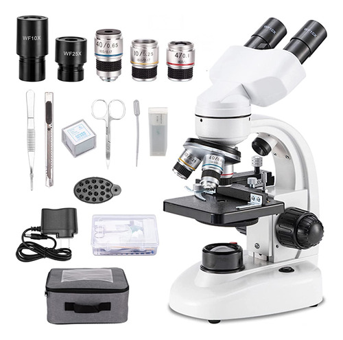 Microscopio Binocular Compuesto, Oculares Wf10x Y Wf25x, Amp