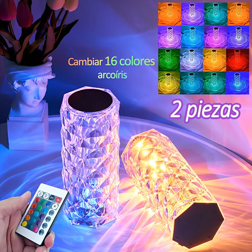 Lámpara De Mesa De Acrílico Tipo Diamante Con Control 2pcs
