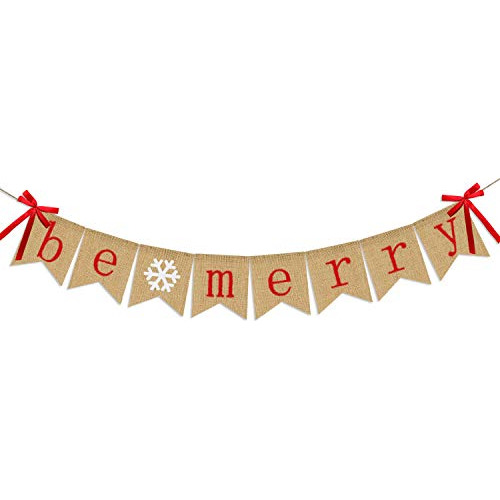 Banner De  Be Merry  Arpillera | Banner De Navidad Señ...