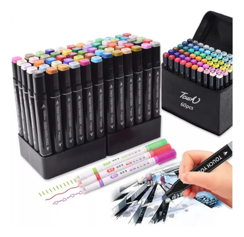 Plumones Doble Punta 6 Set Marcadores Punta Pincel 60 Piezas