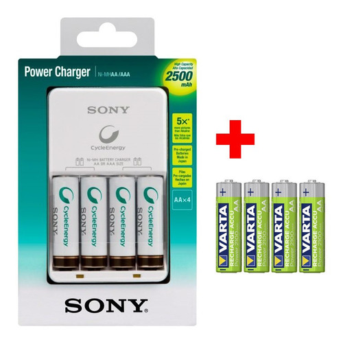 Super Combo Sony Cargador C/4 Pilas 2500 Aa + 4 Pilas Varta 