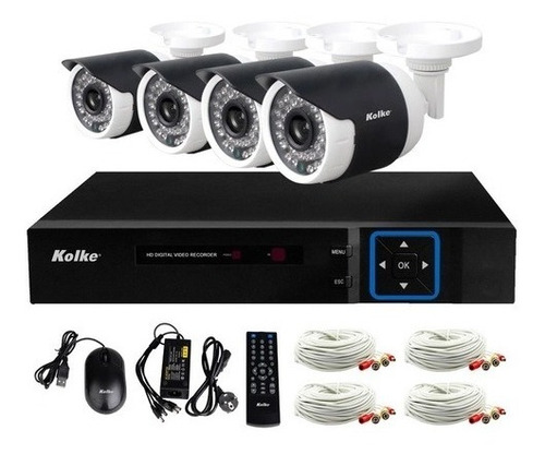 Kit De Seguridad Kolke Dvr 4 Cam Fullhd 2mp 8 Can + Acc Loi