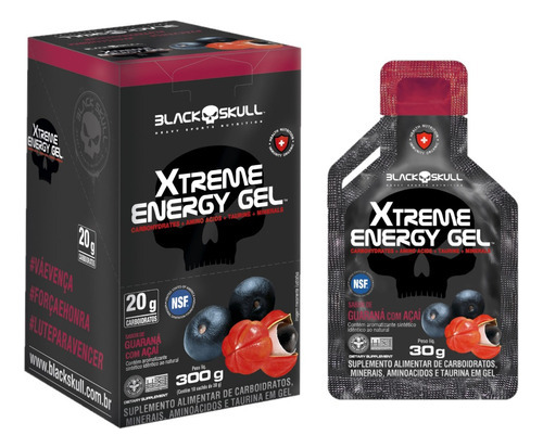 Xtreme Energy Gel Display C/ 10 Black Skull Sabor Açaí C/ Guaraná