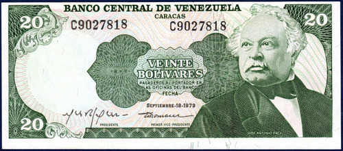 Billete De 20 Bolívares C7 Septiembre 18 1979 Páez