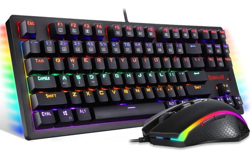  Redragon S113, Teclado Mecanico + Mouse Con Luces Rgb