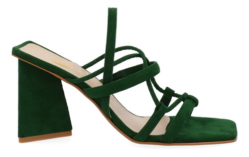 Sandalia Casual Trender Verde Aterciopelado Para Mujer