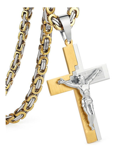 Collar De Acero Inoxidable Con Cadena Bizantina De Crucifijo