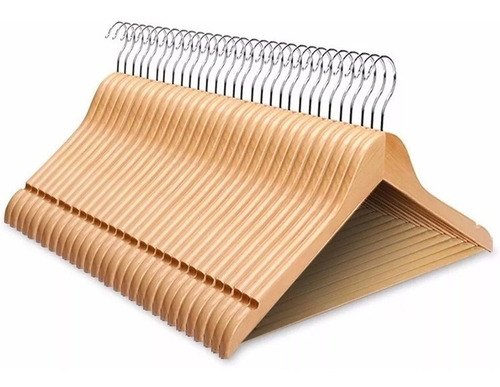 Imagen 1 de 4 de Perchas De Madera Lustrada Elegante Diseño Pack 50 Unidades