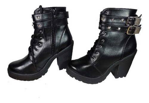 Botines Botas Base Cuero Taches Mujer Dama Tacon 