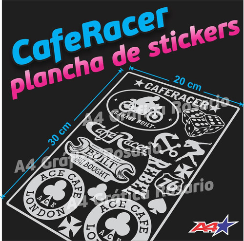 Stickers En Plancha De 30x20cm Caferacer O Motocross