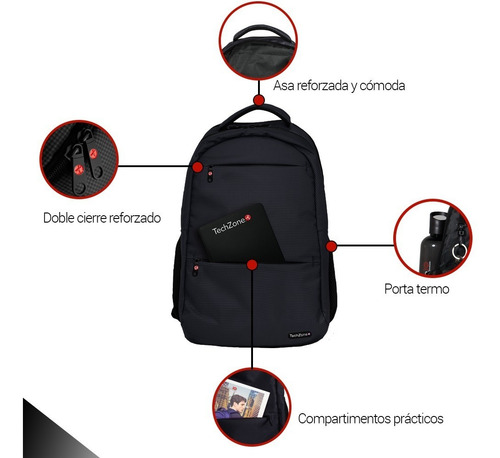 Mochila De Poliester Techzone Warrior Laptop 15.6puLG Ne /vc Color Negro