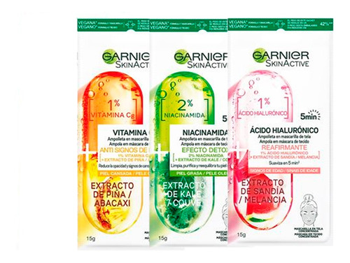 Pack 3 Mascarillas Faciales Garnier