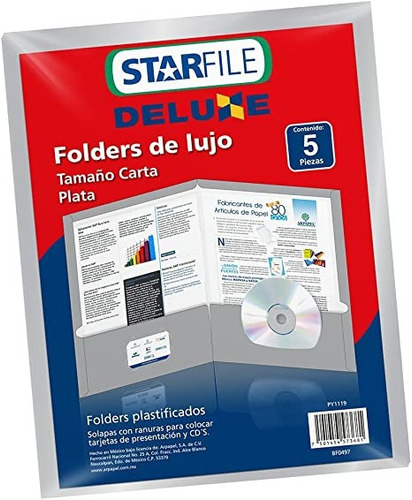 Carpeta Tamaño Carta Paq. C/5 Piezas Folder De Lujo Color Plata