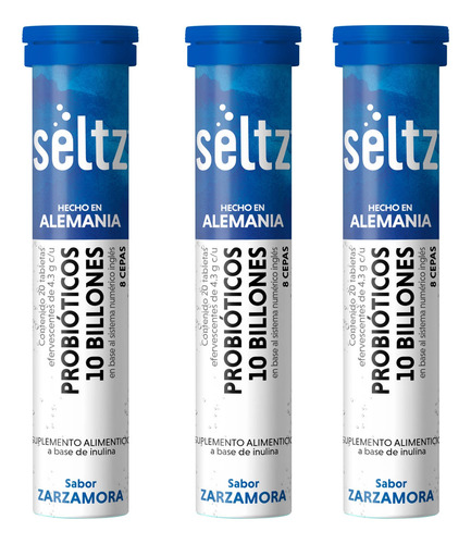 Probióticos 3 Pack Seltz Tabletas Efervescentes Pepino Limón