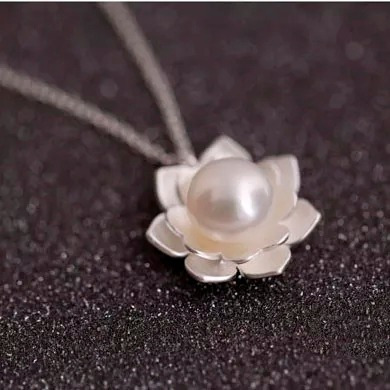 Flor De Loto Colgante Plata 925 Con Perla Fantasía Collar. 