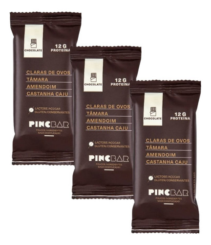 Kit 3x: Barra De Proteína Chocolate Sem Açúcar Pincbar 50g