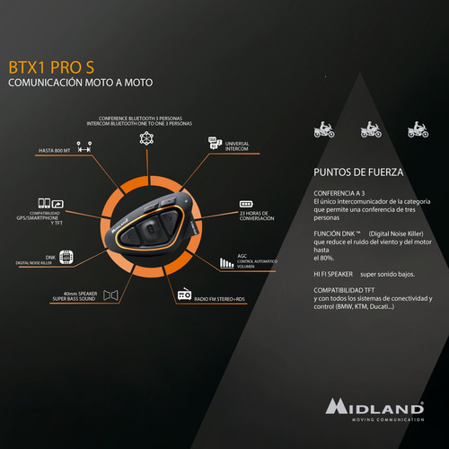 Imagen 3 de 10 de Intercomunicador Bluetooth Moto Midland Btx1 Pro S Kit X1