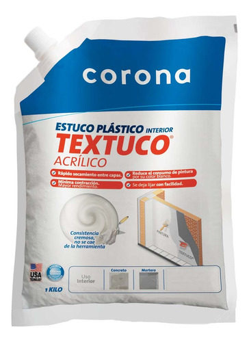 Estuco Blanco 1kg Corona - Unidad a $12000