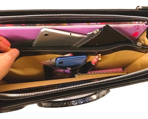 Imagen 7 de 7 de Portafolio Maletín Cartera Dama Charol Con Camel Con Envio