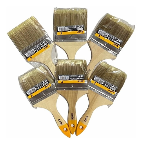 Pack 6 Brochas Para Pintar 4 Pulgadas Mango Madera Ante 4079