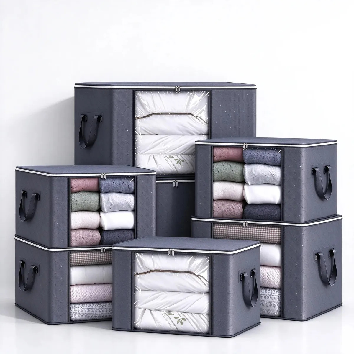 Kit 6 Caixa Organizadora Grande Armazenamento Cobe Guarda Roupa Retrátil Guarda Roupa Saco Organizador Zíper Dobrável Multiuso Anti Mofo Edredom Cobertor Roupas Travesseiros Proteção Casa Resistente Q